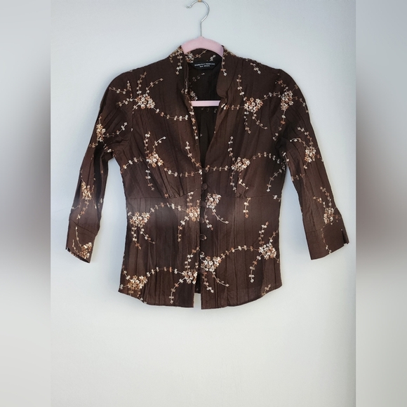 Dorothy Perkins Brown Embroidered Blouse Size UK 12/US 14 - Fitted & Elegant - Picture 2 of 8